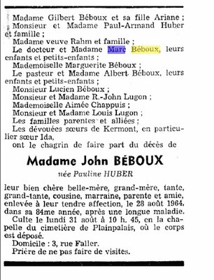 Décès Pauline Béboux